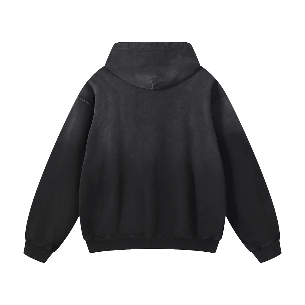 Starboy Essential black sun-dyed hoodie back view on white background