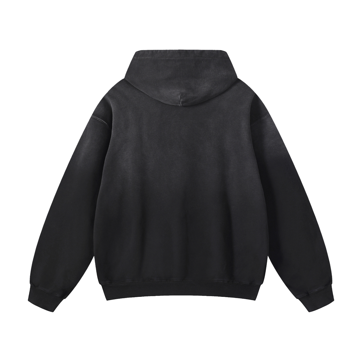 Starboy Essential black sun-dyed hoodie back view on white background