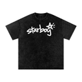 Starboy Essential black snow-wash tee front view on white background