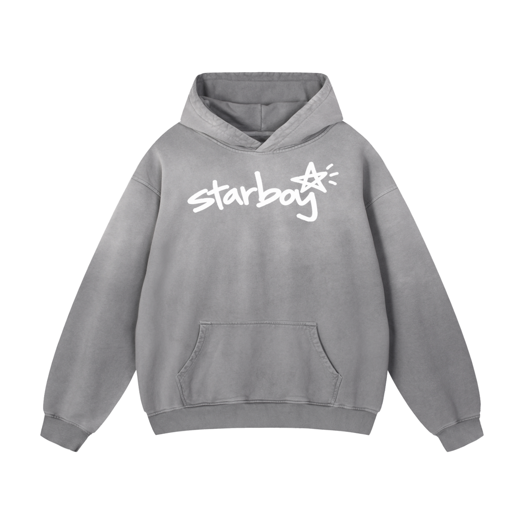 Starboy Essential gray sun-dyed hoodie front view on white background