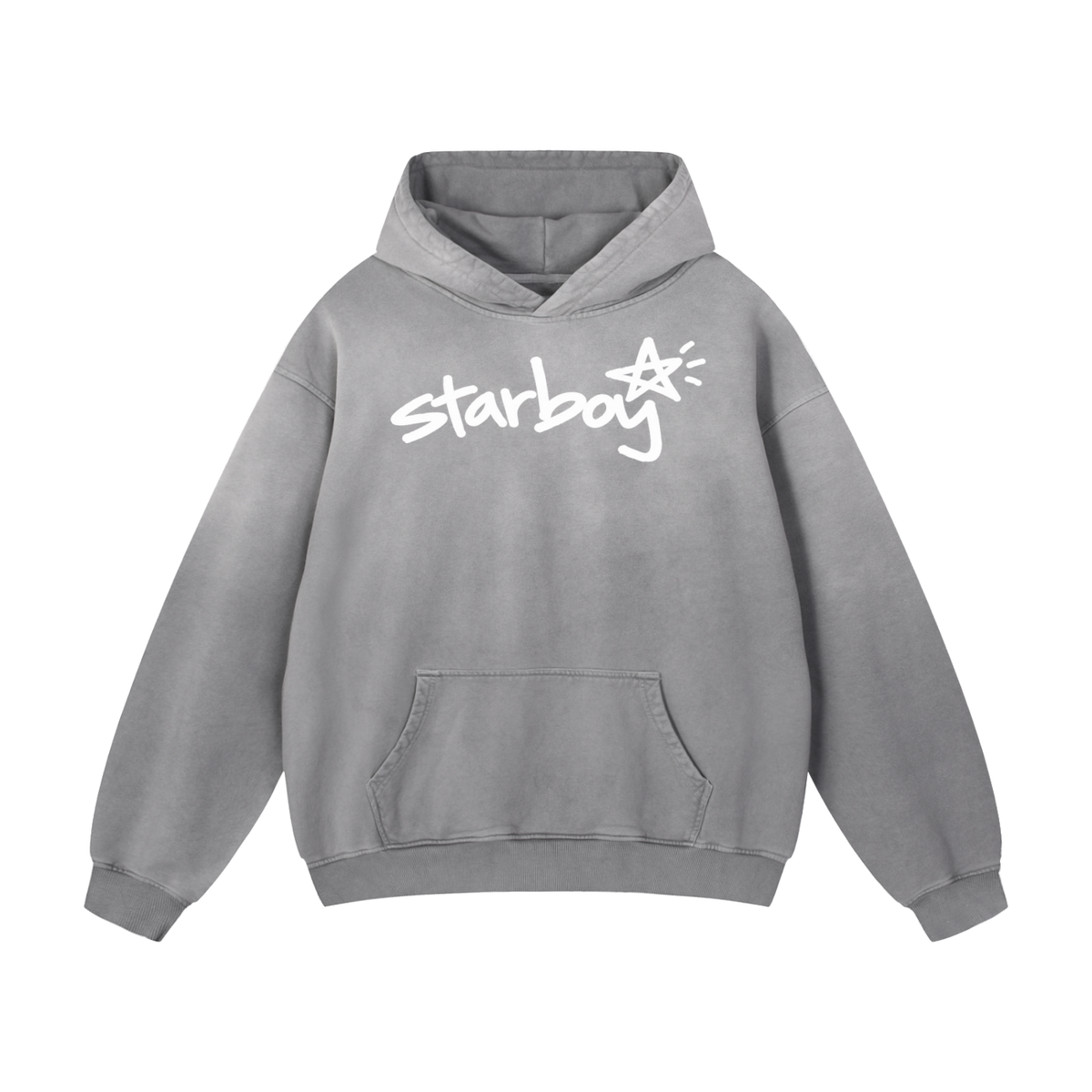Starboy Essential gray sun-dyed hoodie front view on white background