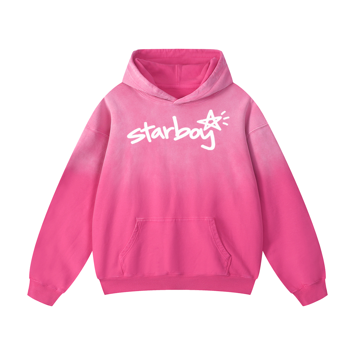 Starboy Essential pink sun-dyed hoodie front view on white background