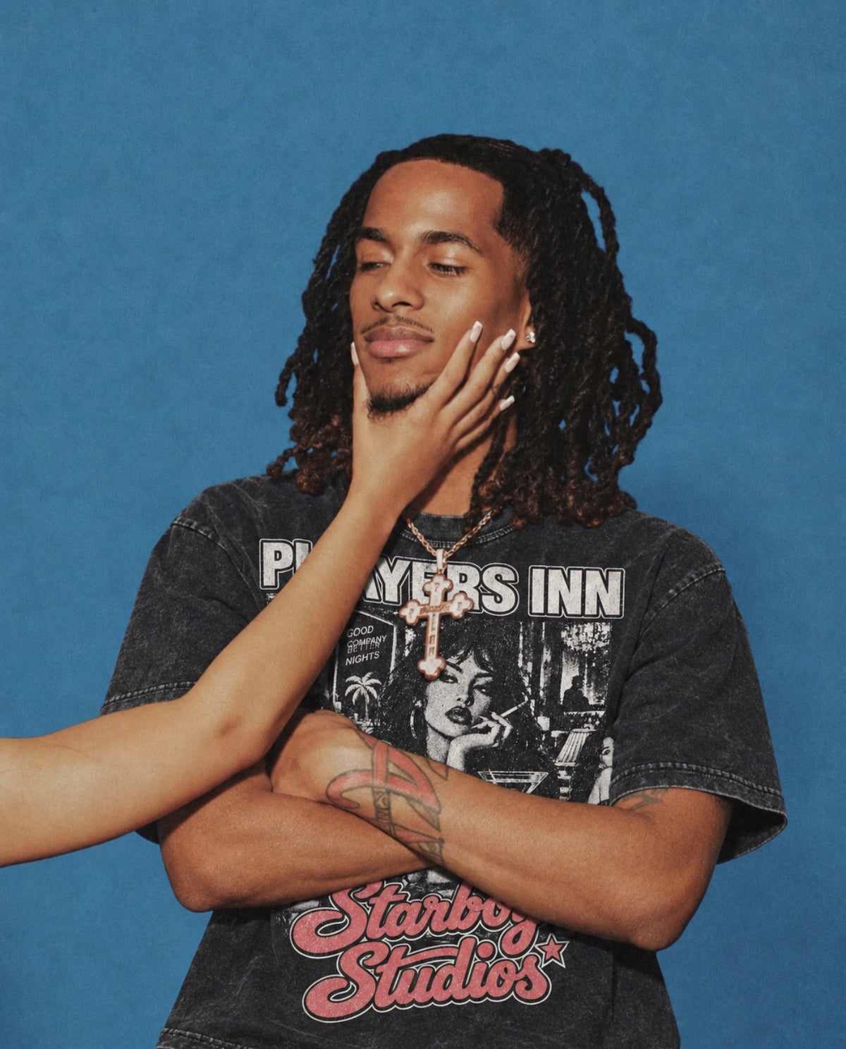 Original Player's Inn washed black tee blue studio portrait